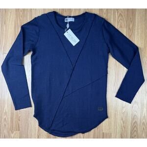 Leif Nelson Navy Blue Knit 100% Cotton Sweater Raw Hem Women's Size XL NEW